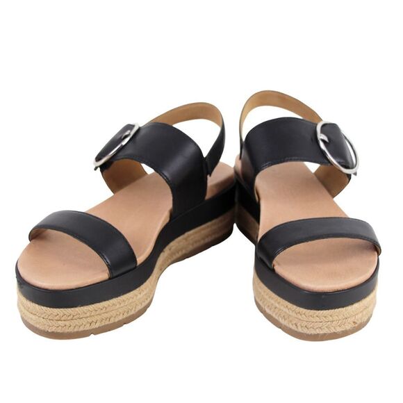 UGG BLACK GENUINE LEATHER OPEN TOE WEDGE BUCKLE SLINGBACK SANDALS SHOES Sz 9/40 - Picture 6 of 10